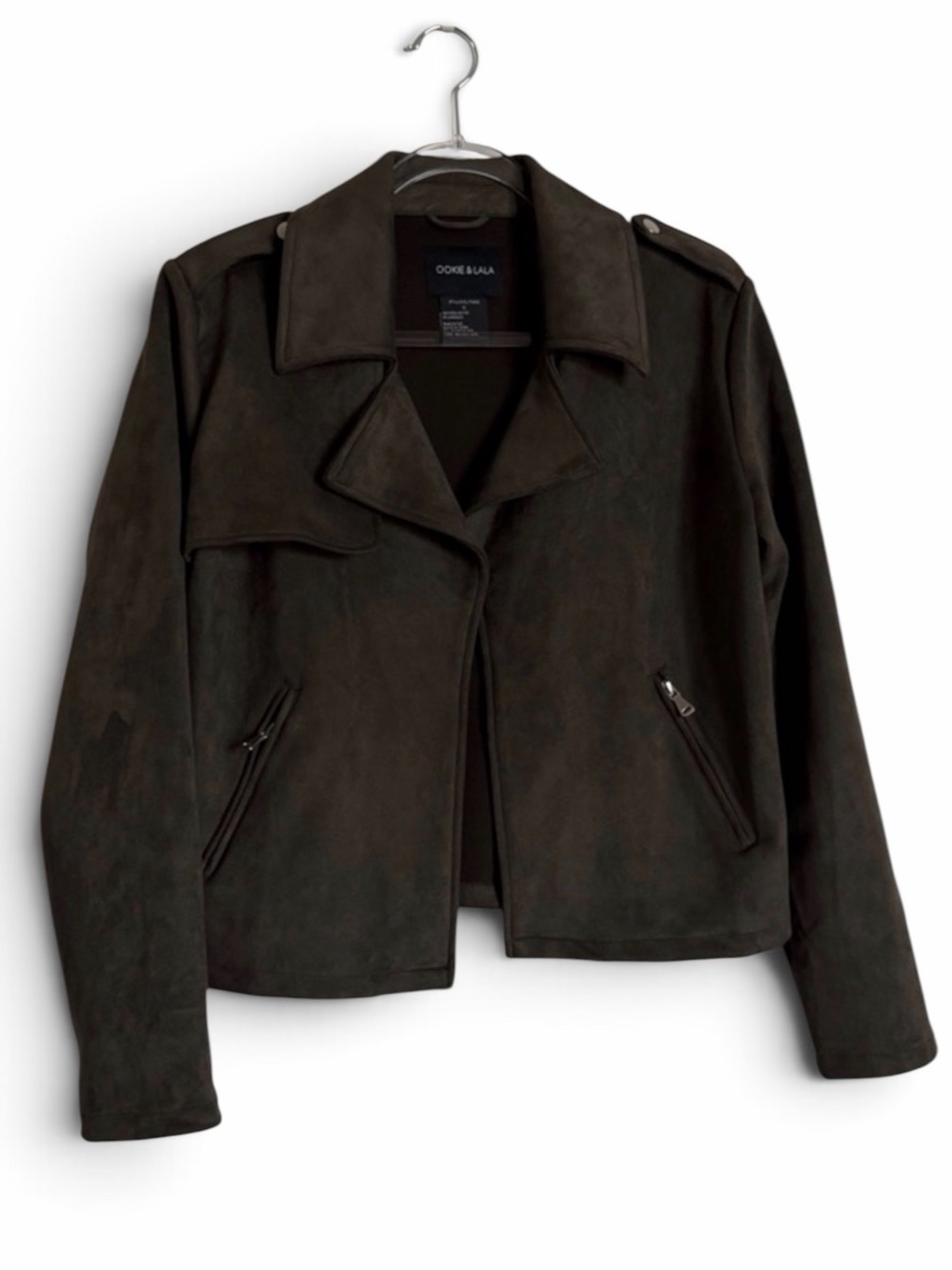 Ookie & Lala $120 Olive Faux Suede Moto Jacket - Soft & Stretchy!